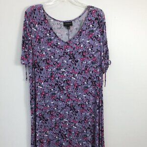 Lane Bryant Short Sleeve Purple Floral Flowy Midi Dress Size 18-20 EXCELLENT